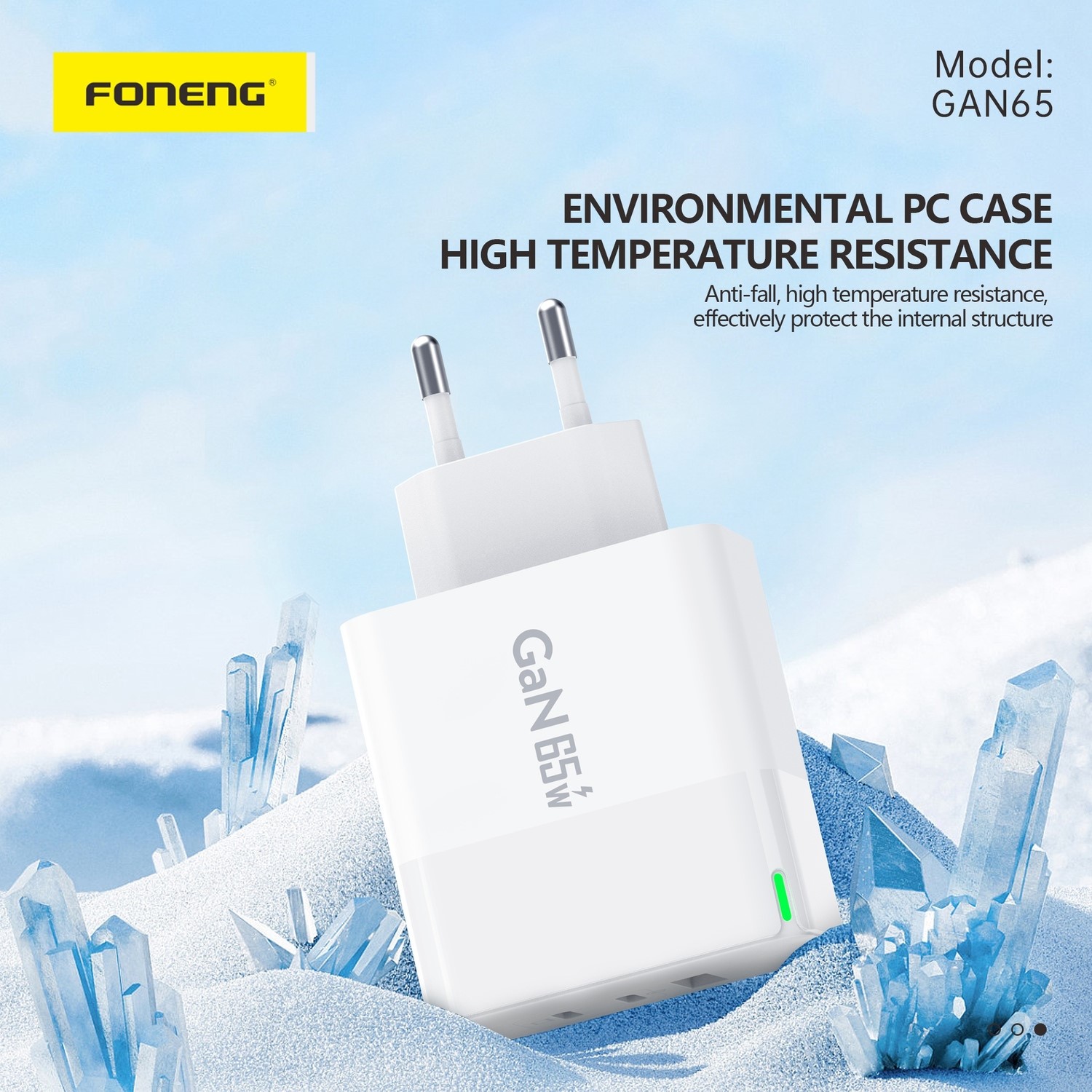 Incarcator Retea Foneng GAN65 USB+2X TIP C-PD 65W 3A Tip C cu Tip C - 2 | YEO